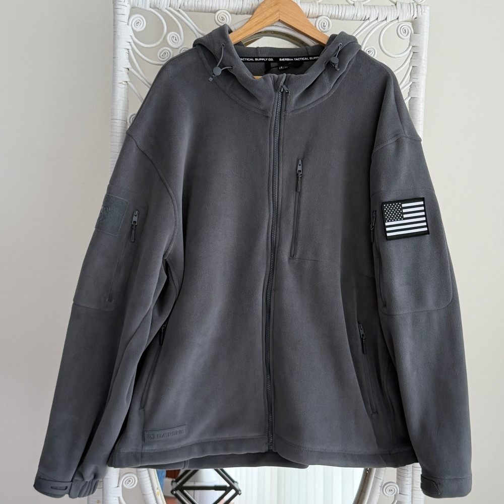 Baerskin tactical Jacket Mens 3XL Gray Fleece Hooded Zip Up Utility USA Patch